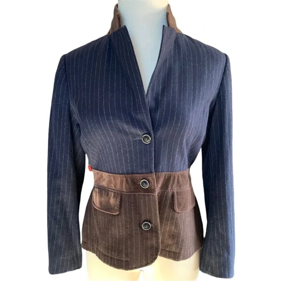 Boden Stripe Wool Blend Patch Elbow Blazer Jacket 4 - Picture 2 of 7